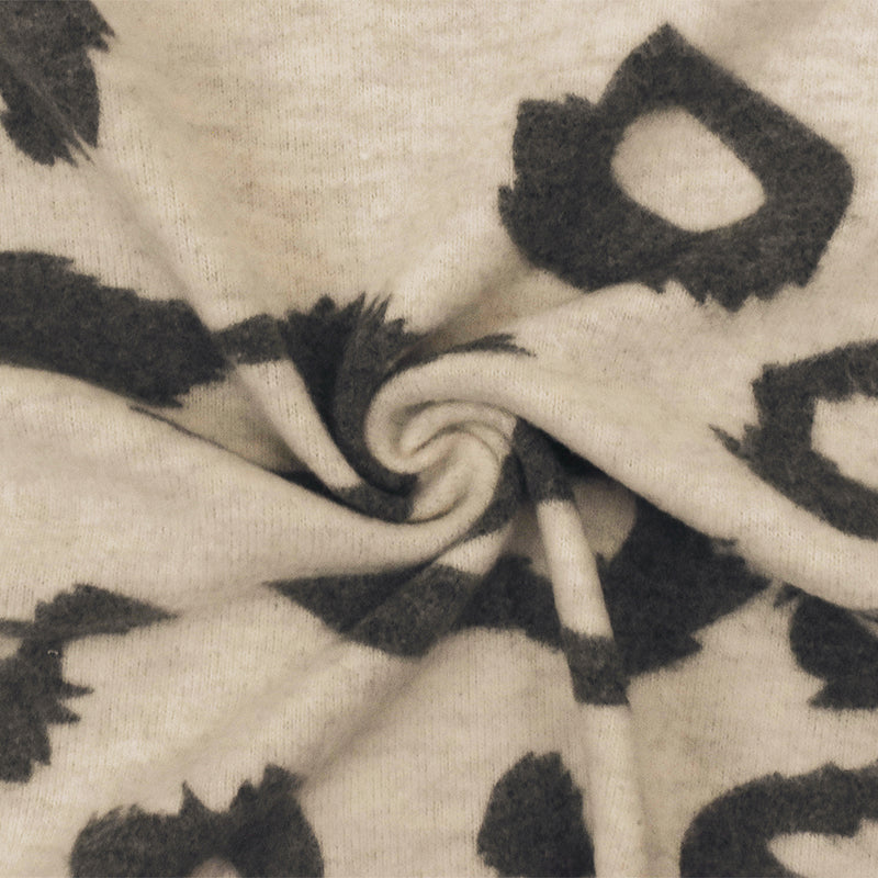 Beige-Gray Abstract Cheetah Printed Stretch Poly Brush Jersey Knit Fabric