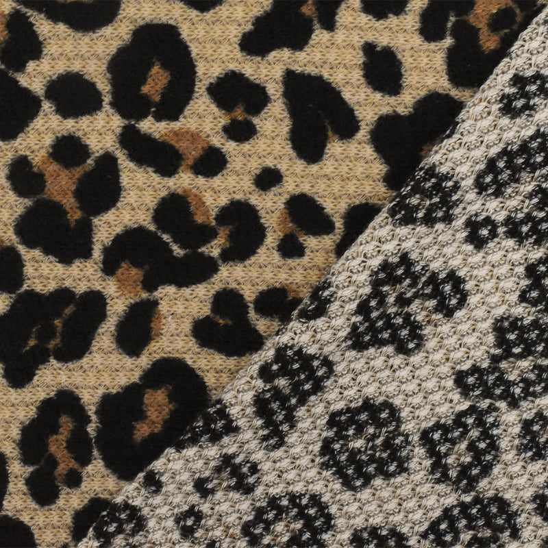Sand Beige-Black-Brown Cheetah Printed Stretch Poly Sweater Knit Fabric