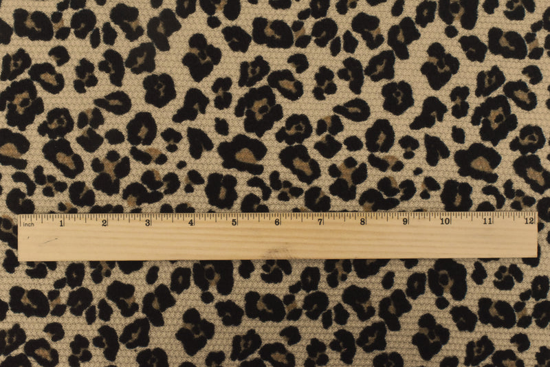 Sand Beige-Black-Brown Cheetah Printed Stretch Poly Sweater Knit Fabric