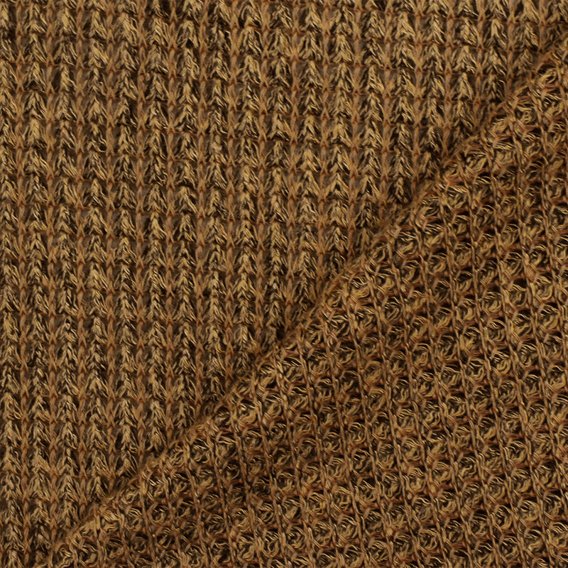Camel Brown-Orange-Black Texture Stretch Thermal Knit Fabric