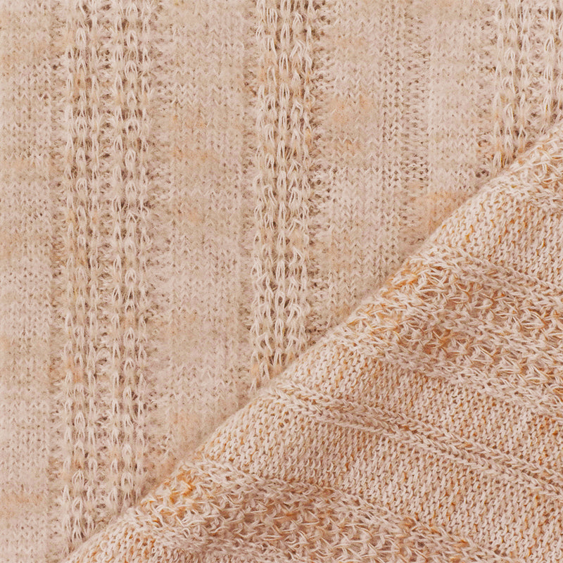 2 YD PC-Peach-White Texture Stretch Spandex Poly Blend Brushed Rib Knit Fabric
