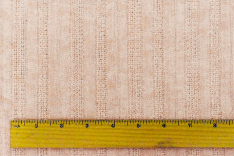 2 YD PC-Peach-White Texture Stretch Spandex Poly Blend Brushed Rib Knit Fabric
