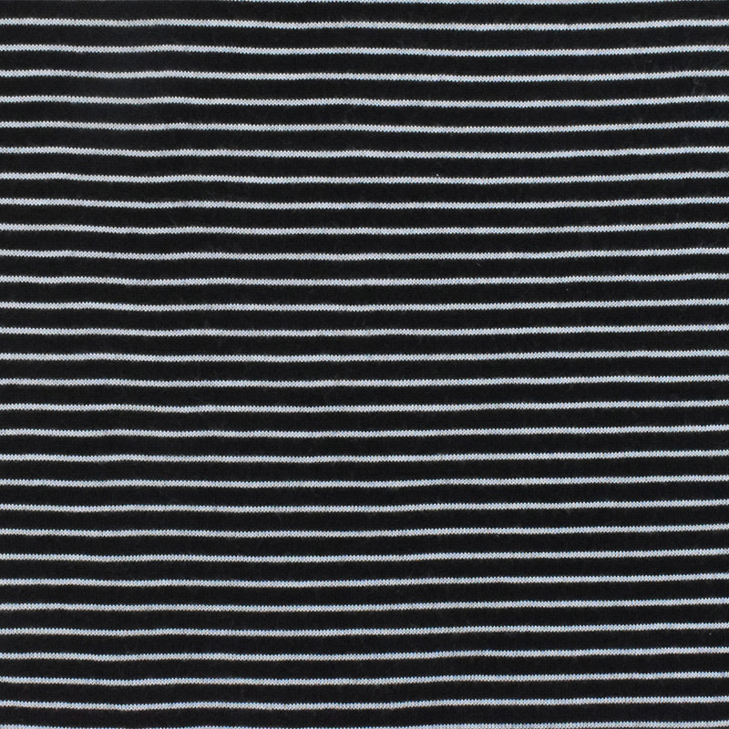 Black-Simple White Mini Stripe Poly-Cotton Jersey Knit Fabric