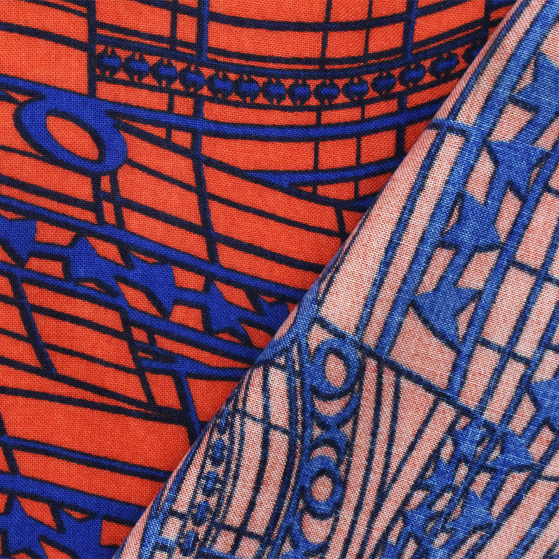 3 3/4 YD PC-Orange-Blue Modern Abstract Printed Rayon Challis Woven Fabric
