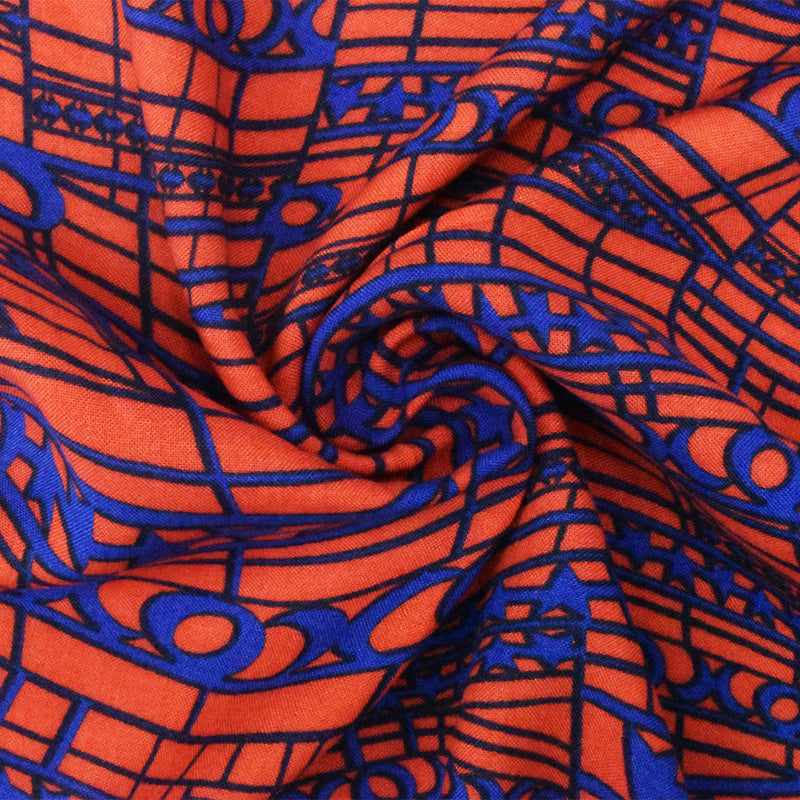 3 3/4 YD PC-Orange-Blue Modern Abstract Printed Rayon Challis Woven Fabric