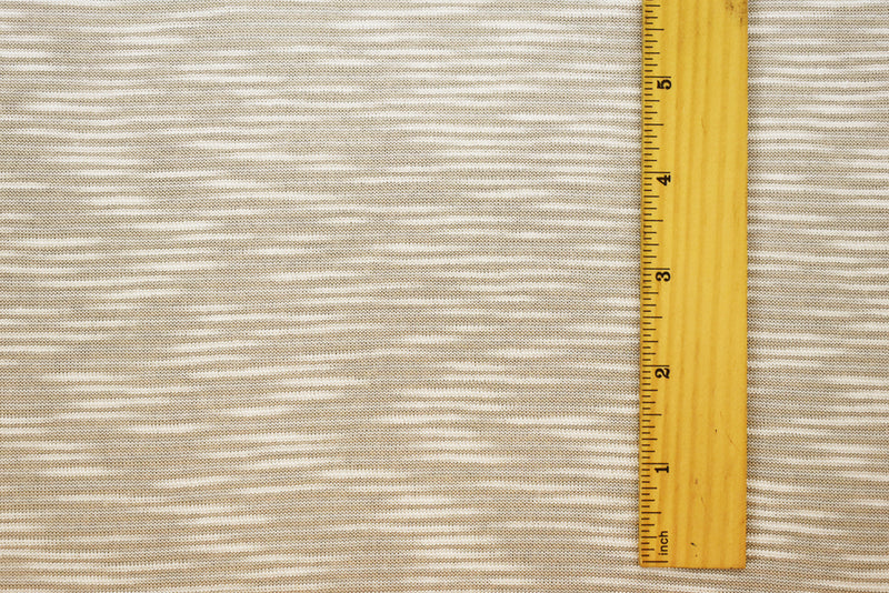 Beige-White Poly-Rayon Stripe Spandex Semi-Sheer Stripe Jersey Knit Fabric