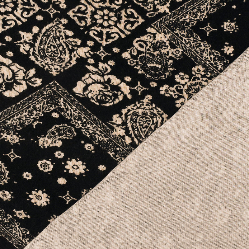 4 1/2 YD PC-Beige-Black Multi Pattern Printed Stretch Rayon Spandex Brushed Jersey Knit Fabric