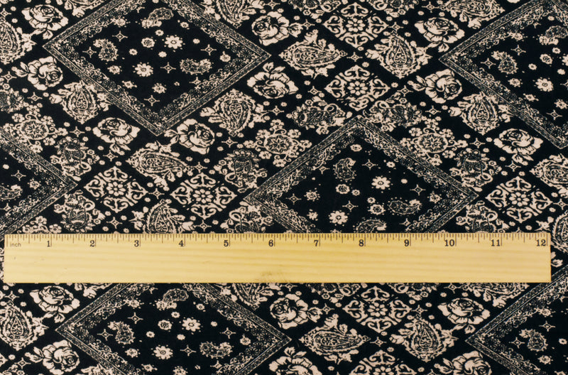4 1/2 YD PC-Beige-Black Multi Pattern Printed Stretch Rayon Spandex Brushed Jersey Knit Fabric