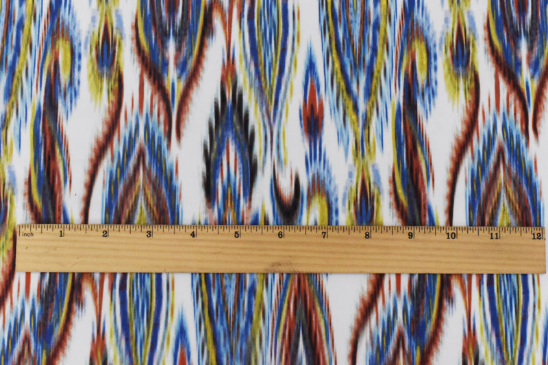4 YD PC-White-Multi Abstract Ikat Print Stretch poly Tricot Knit Swimwear Fabric