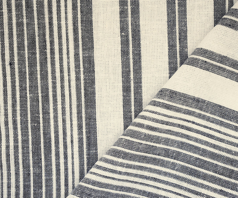 White-Deep Navy Stripe Cotton-Linen Shirting Woven Fabric