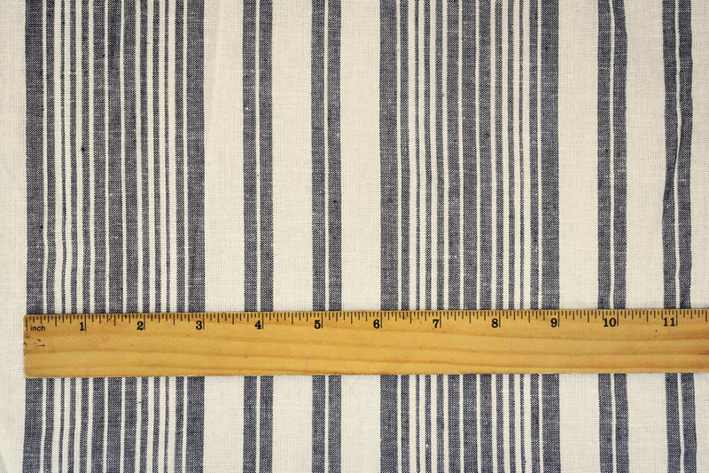 White-Deep Navy Stripe Cotton-Linen Shirting Woven Fabric