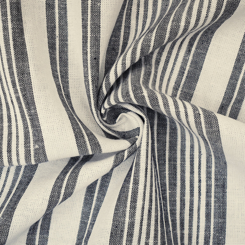 White-Deep Navy Stripe Cotton-Linen Shirting Woven Fabric