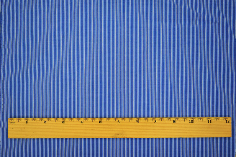 Blue-Light Blue-White Poly Stripe Shirting Woven Fabric
