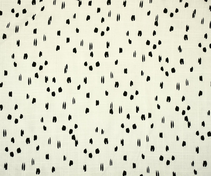 White-Black Rayon Abstract Spots Semi-Sheer Printed Slub Woven Fabric