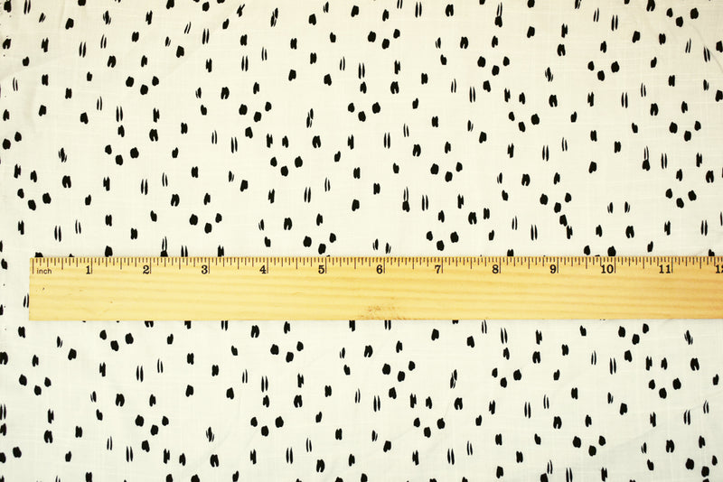 White-Black Rayon Abstract Spots Semi-Sheer Printed Slub Woven Fabric