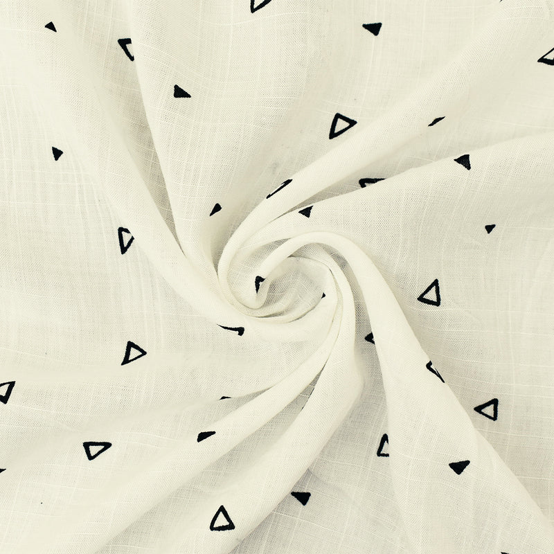 White-Black Rayon Triangle Semi-Sheer Printed Slub Woven Fabric