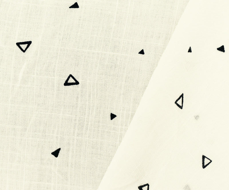 White-Black Rayon Triangle Semi-Sheer Printed Slub Woven Fabric