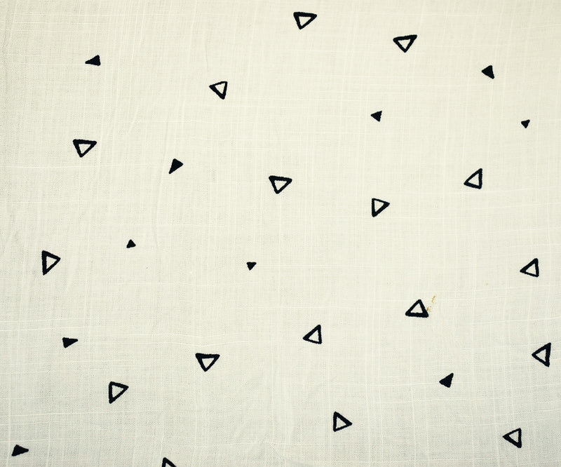 White-Black Rayon Triangle Semi-Sheer Printed Slub Woven Fabric