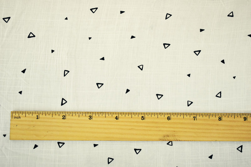 White-Black Rayon Triangle Semi-Sheer Printed Slub Woven Fabric