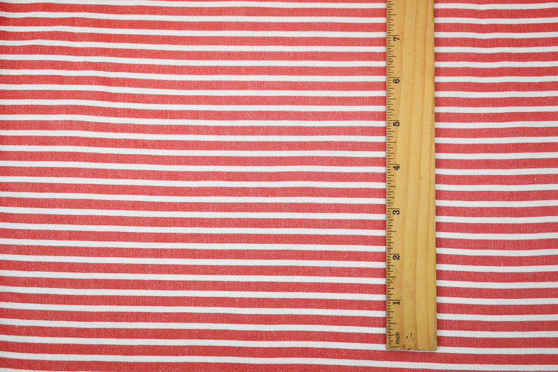 White Red Stripe Cotton-Linen Shirting Woven Fabric