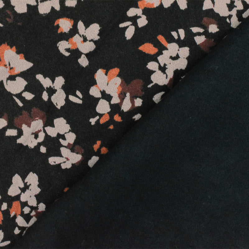 2 1/4 YD PC-Black-Gray-Multi Floral Printed Rayon Satin Woven Fabric