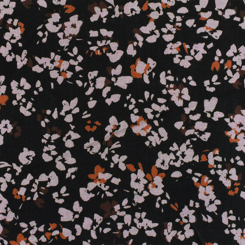 2 1/4 YD PC-Black-Gray-Multi Floral Printed Rayon Satin Woven Fabric