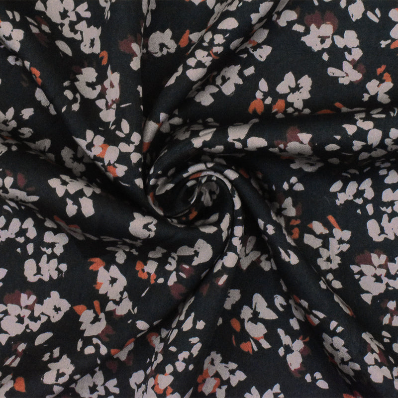 2 1/4 YD PC-Black-Gray-Multi Floral Printed Rayon Satin Woven Fabric