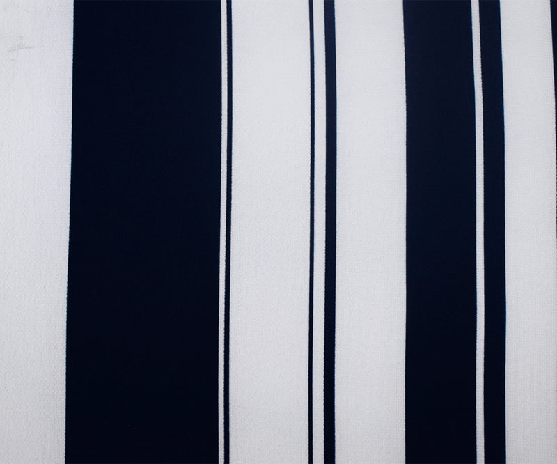 White-Deep Navy Stripe Printed Stretch Poly Spandex Crinkle Crepe Woven Fabric