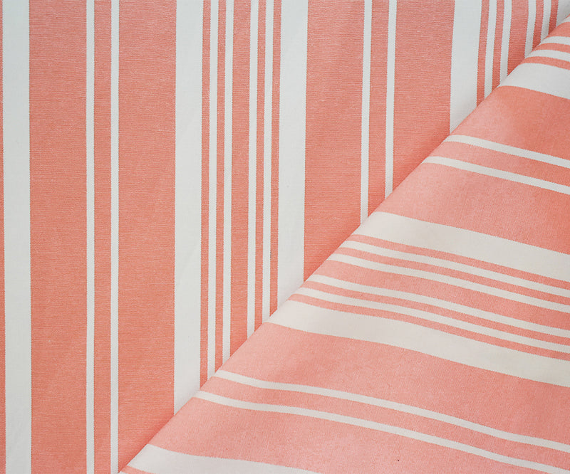 Peach Orange-White Polyester Cotton Striped Shirting Woven Fabric