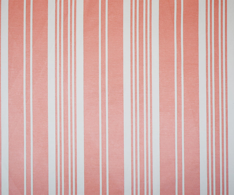 Peach Orange-White Polyester Cotton Striped Shirting Woven Fabric