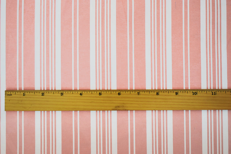 Peach Orange-White Polyester Cotton Striped Shirting Woven Fabric