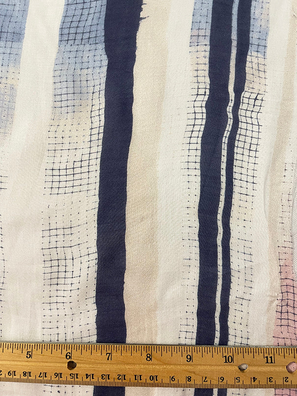 Blue, White, and Pink Grid Stripe Print Batiste Fabric