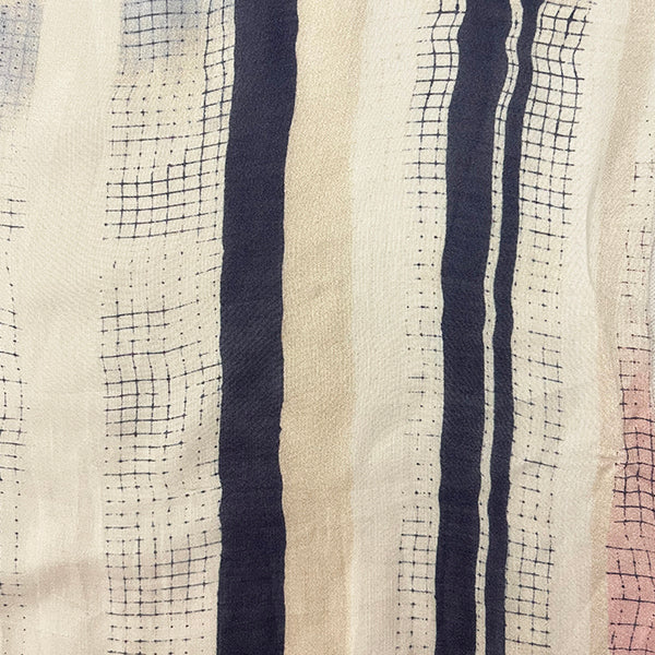 Blue, White, and Pink Grid Stripe Print Batiste Fabric