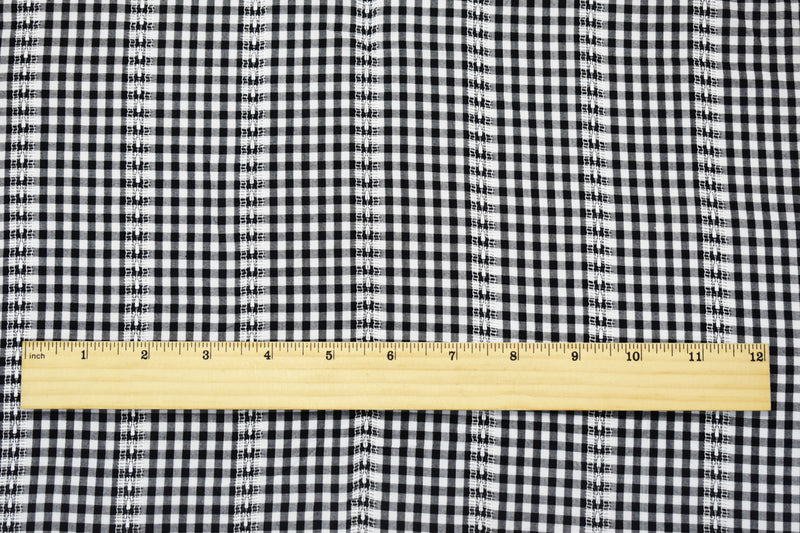 Black Cotton-Rayon Famous Maker Gingham Leno Stripe Woven Fabric