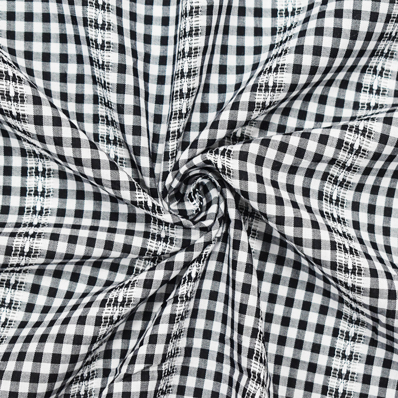 Black Cotton-Rayon Famous Maker Gingham Leno Stripe Woven Fabric