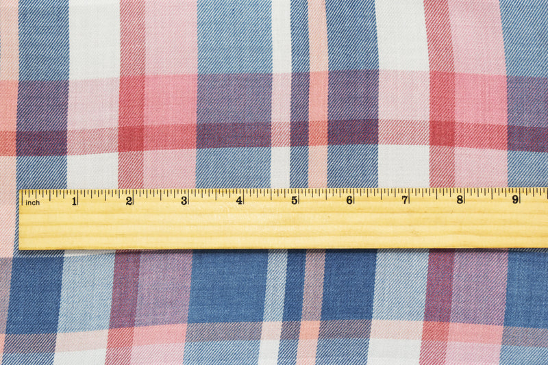 Blue-Red-Multi Rayon-Cotton Famous Maker Plaid Twill Woven Fabric