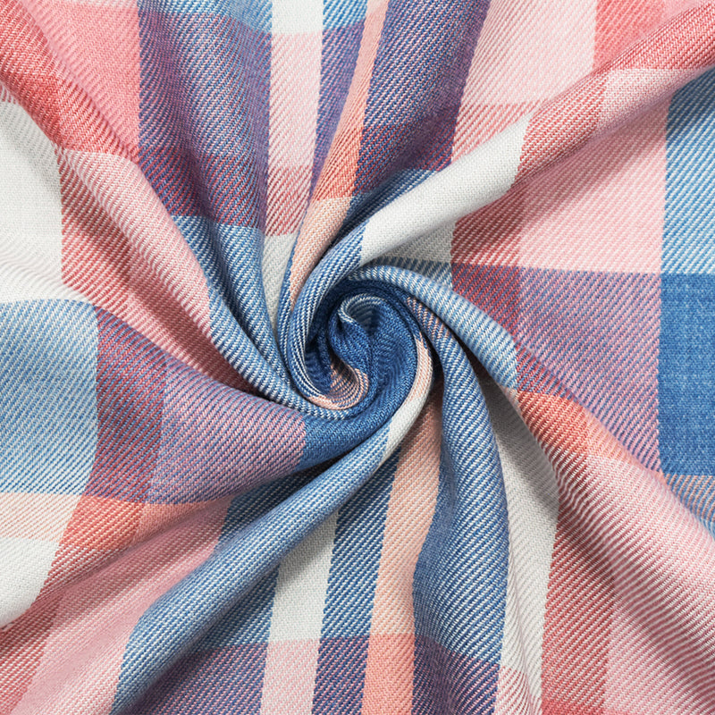 Blue-Red-Multi Rayon-Cotton Famous Maker Plaid Twill Woven Fabric