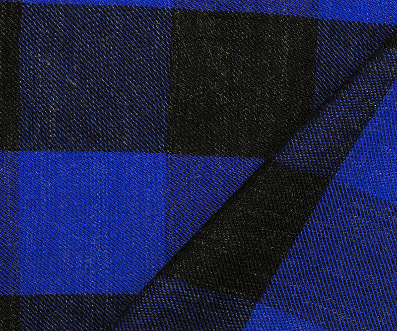 Blue-Black Cotton Famous Maker Check Twill Woven Fabric