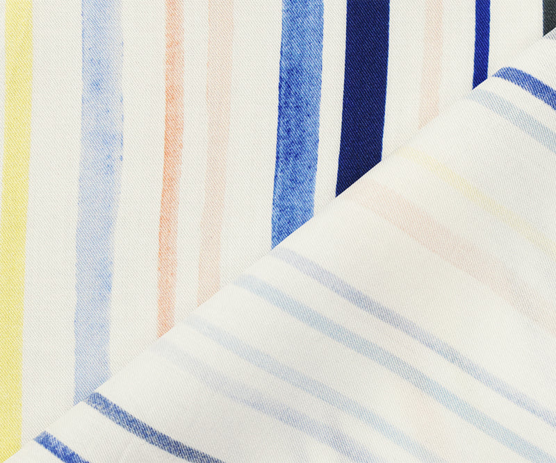 Ivory-Multi Rayon Famous Maker Stripe Printed Twill Woven Fabric