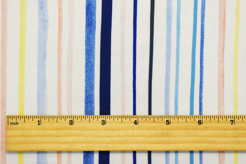 Ivory-Multi Rayon Famous Maker Stripe Printed Twill Woven Fabric