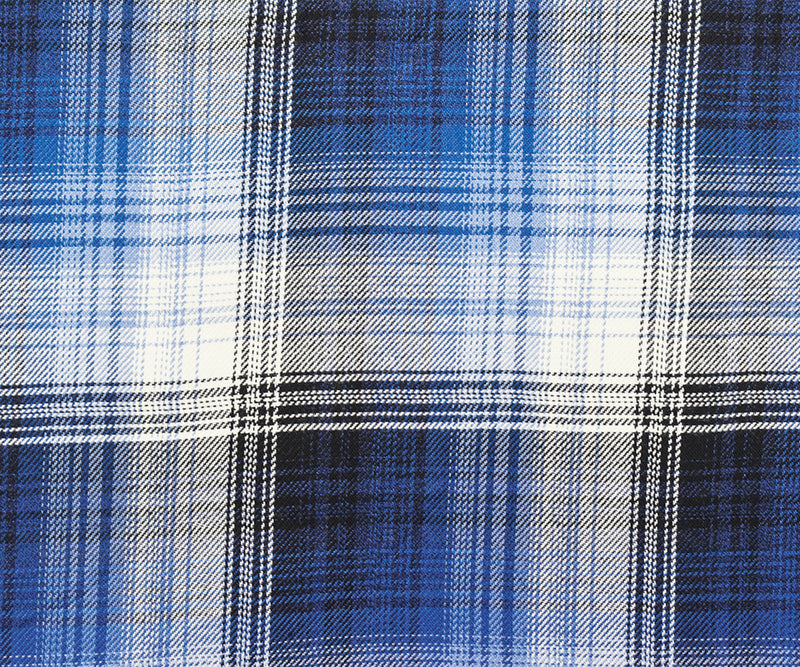 Blue-Ivory Cotton Famous Maker Plaid Twill Woven Fabric