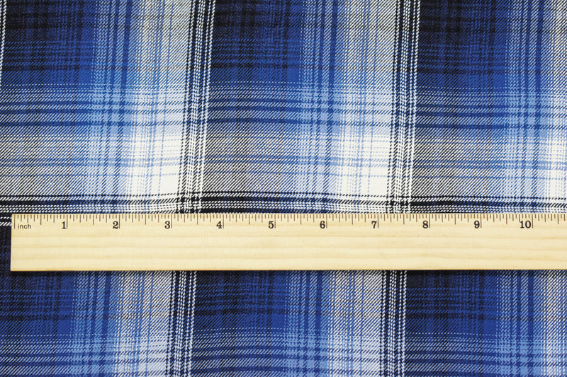 Blue-Ivory Cotton Famous Maker Plaid Twill Woven Fabric