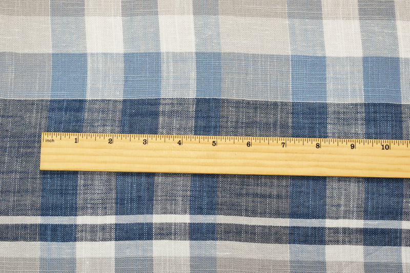 Blue-White Cotton Blend Famous Maker Plaid Check Woven Fabric