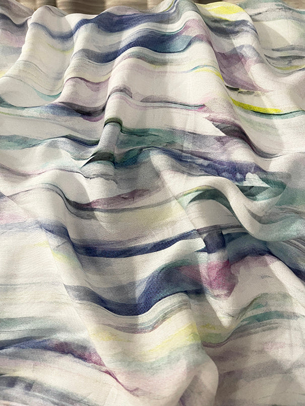 Watercolor Stripe Print Batiste Fabric