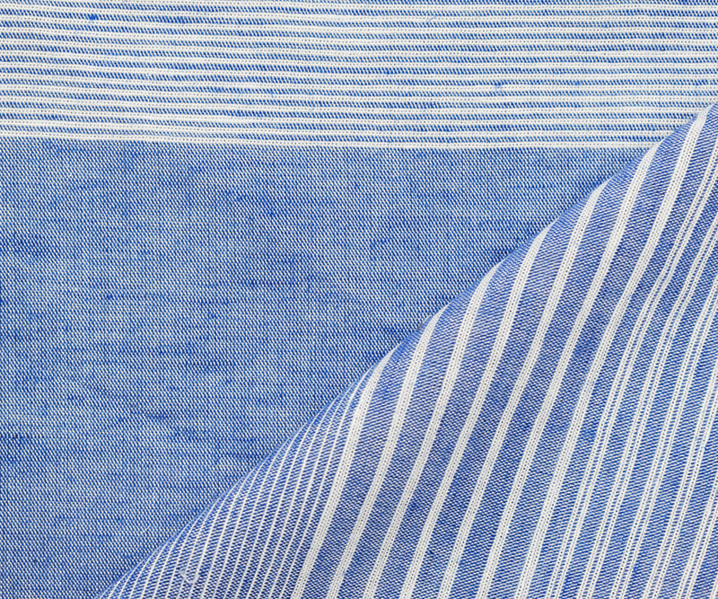 Blue-White Cotton Famous Maker Horizontal Stripe Shirting Woven Fabric