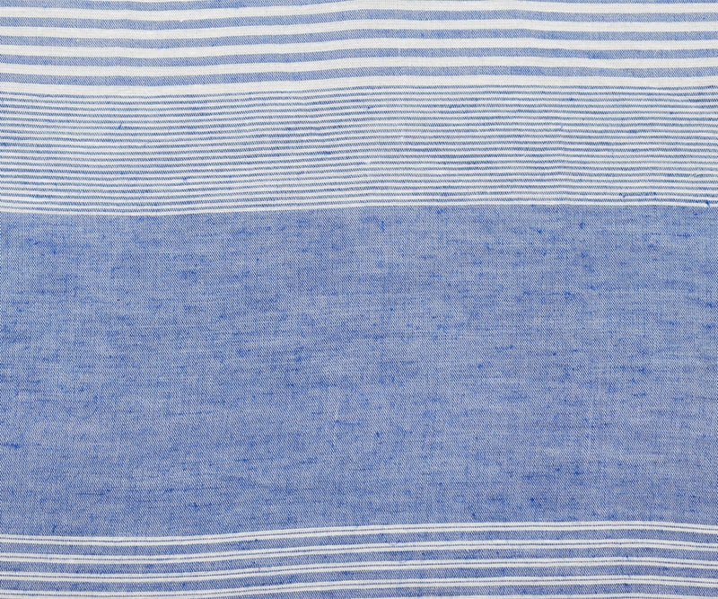 Blue-White Cotton Famous Maker Horizontal Stripe Shirting Woven Fabric