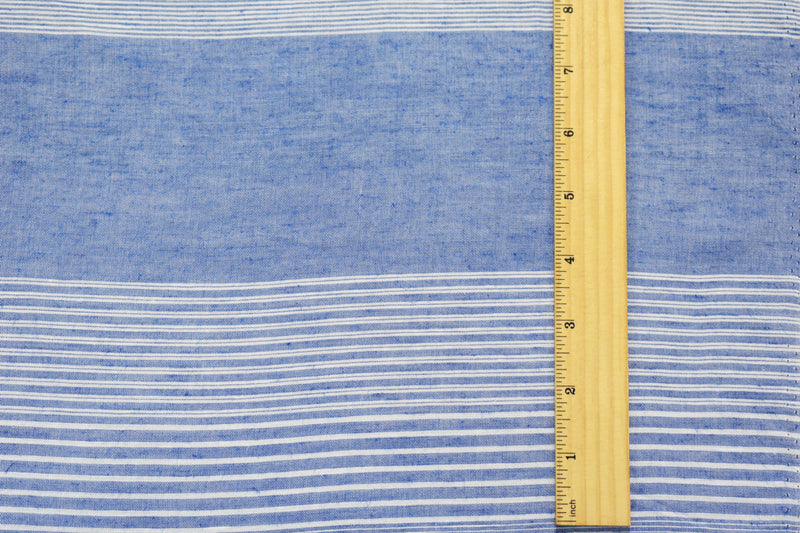 Blue-White Cotton Famous Maker Horizontal Stripe Shirting Woven Fabric