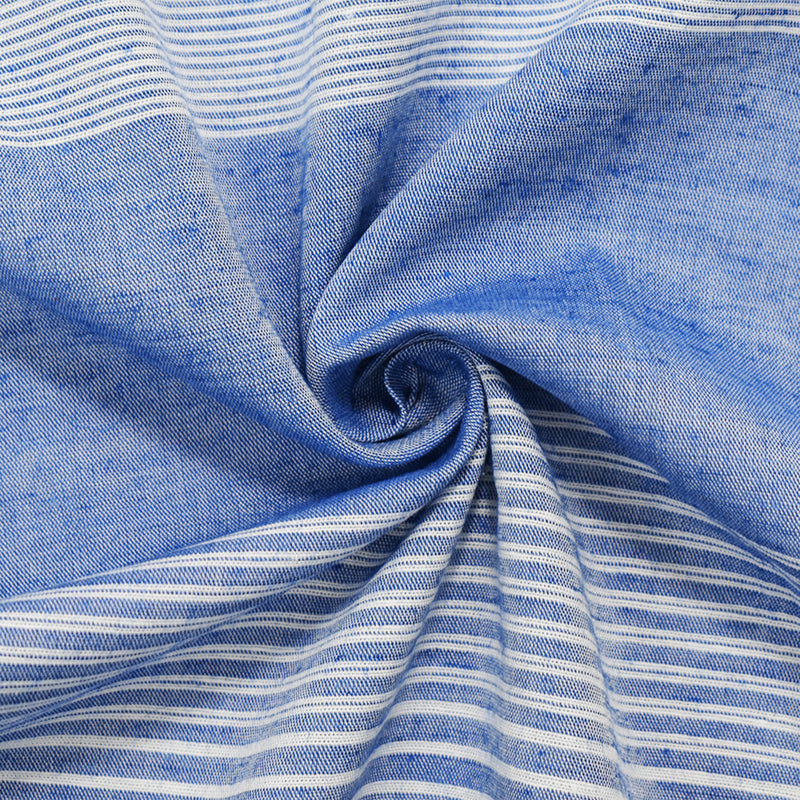 Blue-White Cotton Famous Maker Horizontal Stripe Shirting Woven Fabric