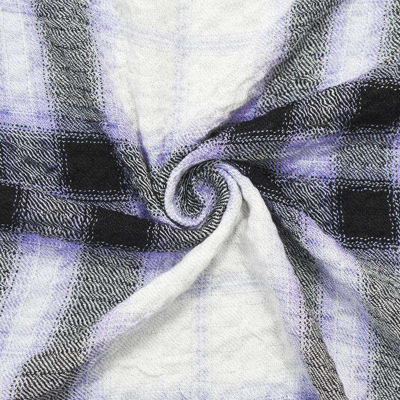Black-Multi Rayon-Cotton Famous Maker Plaid Crinkle Woven Fabric