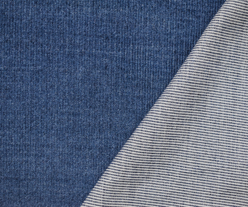 1 1/4 YD PC-Blue-White Famous Maker Cotton-Rayon Striped Corduroy-Like Woven Fabric